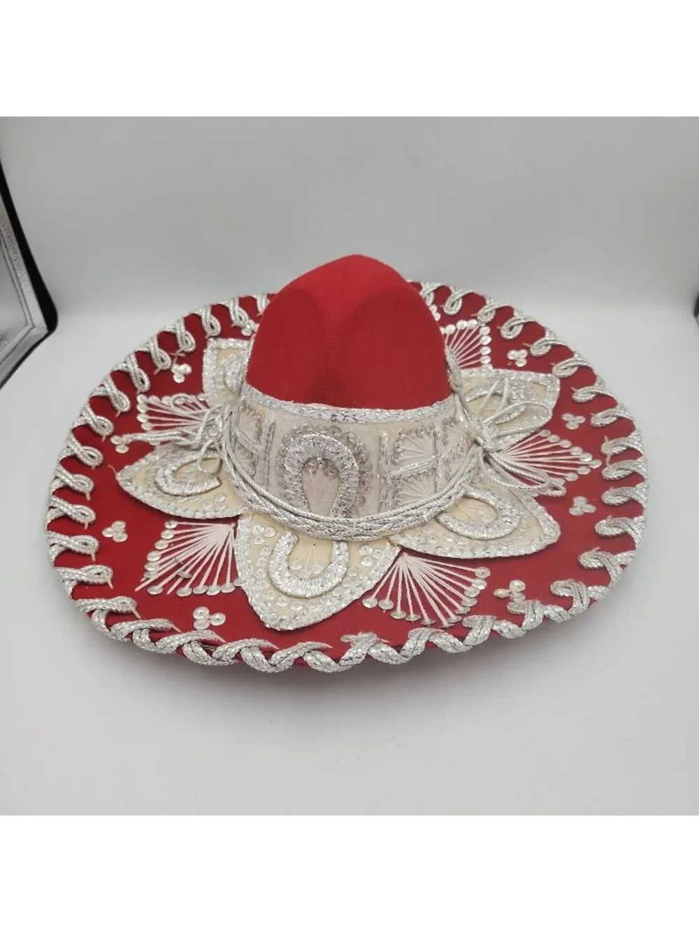 Vintage Child Size Red Sombrero Silver Horseshoes Pigalle Mariachi Charro Hat